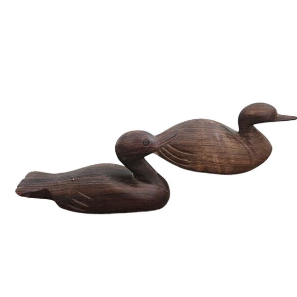 Ironwood Carving Pair of Ducks Brown Iron Wood Figure MCM - Picture 2 of 8
